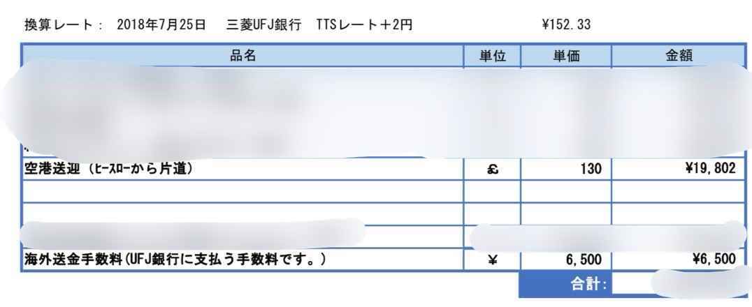 過去留学した時の請求書